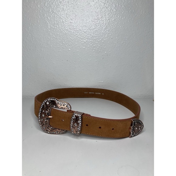 The Unbranded Brand Accessories - Women's Western Copper Rhinestone Chunky Bling Genuine Leather Brown Belt Medium